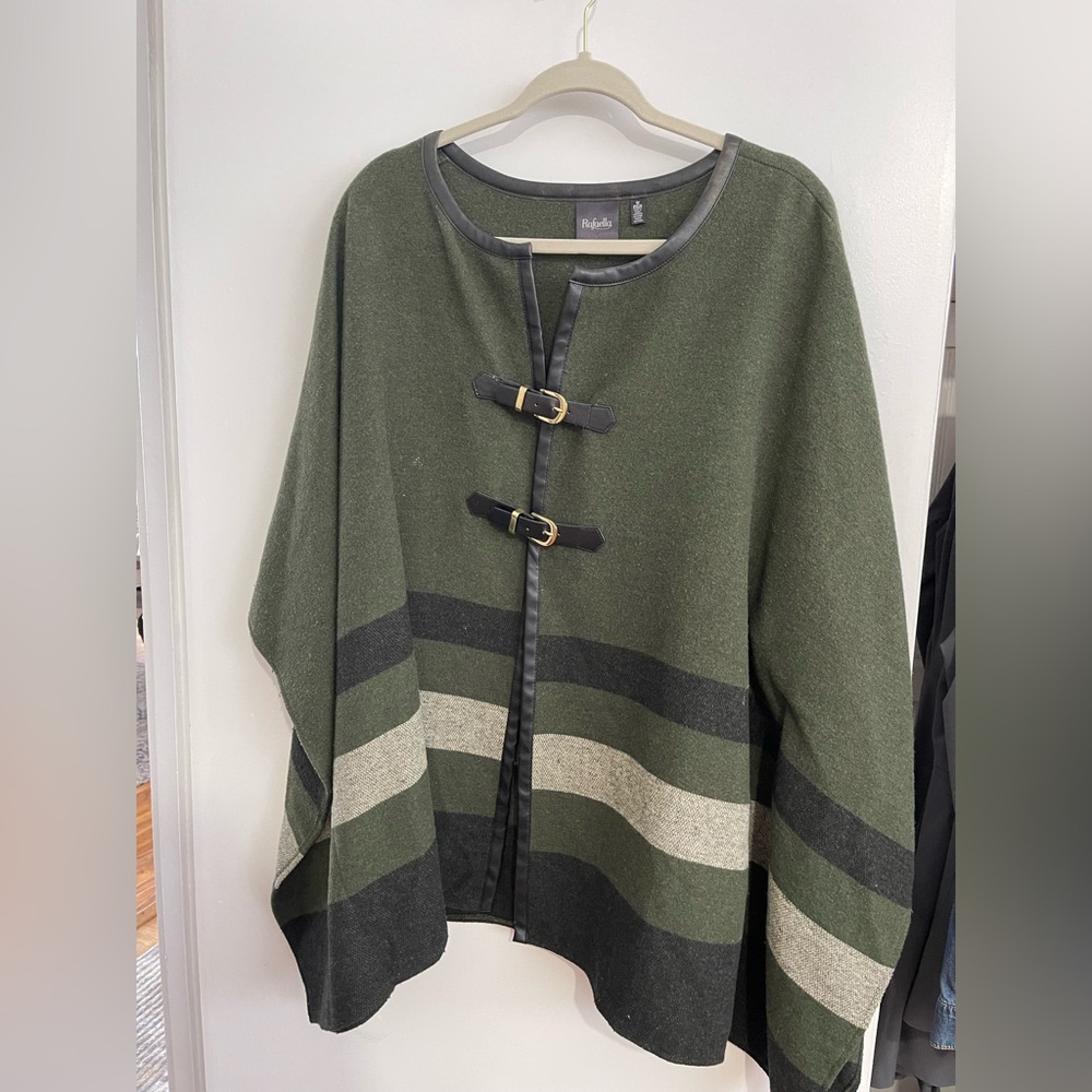 Michael Kors Olive and Black Striped Poncho